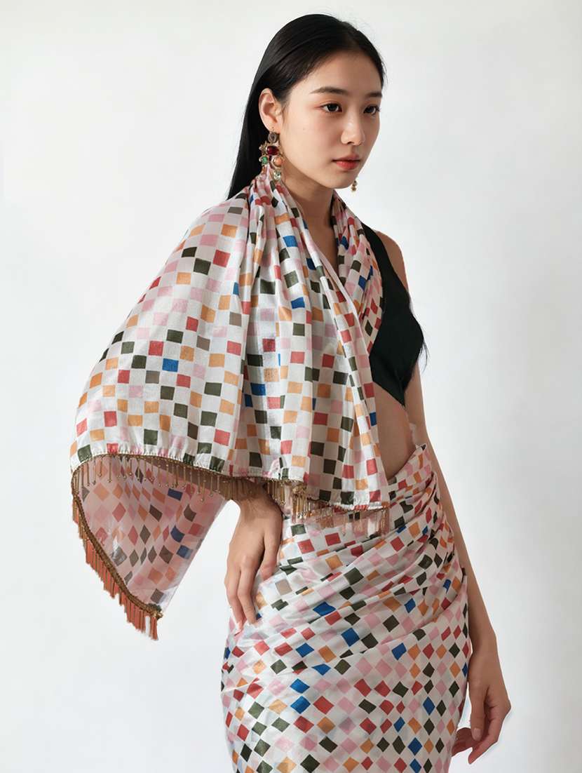 women geometric printed ready to wear saree with blouse - 22074672 -  Standard Image - 2