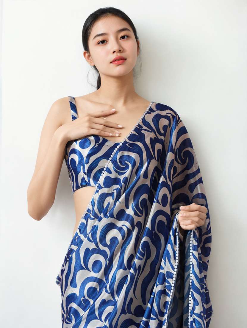 women printed ready to wear saree with blouse - 22074675 -  Standard Image - 2