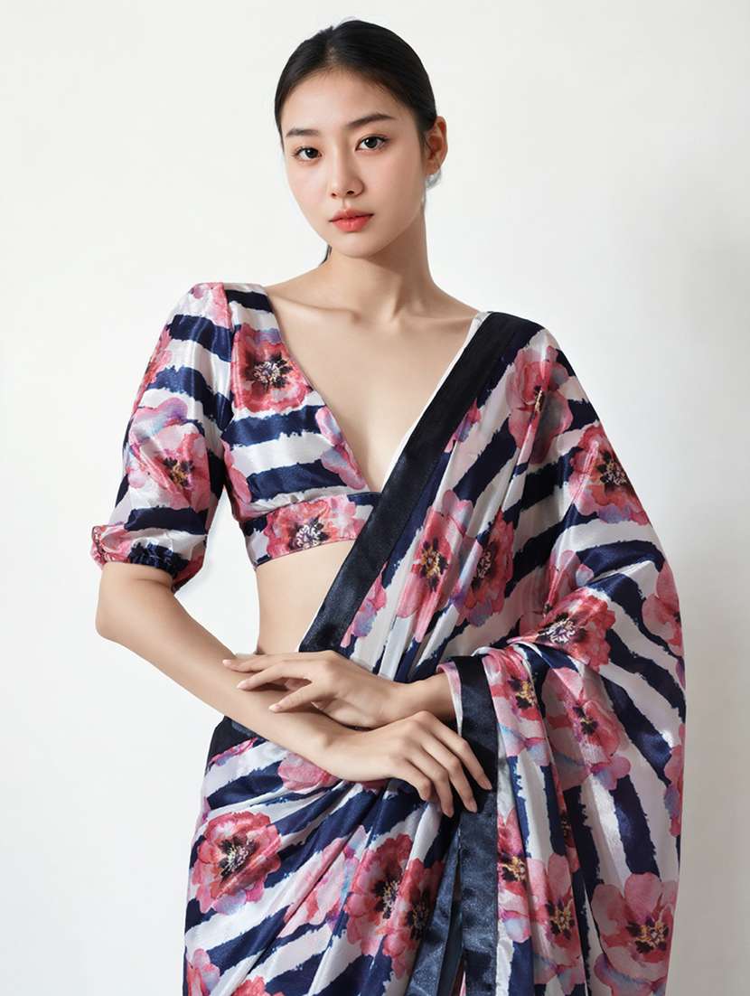 women floral printed ready to wear saree with blouse - 22074676 -  Standard Image - 2