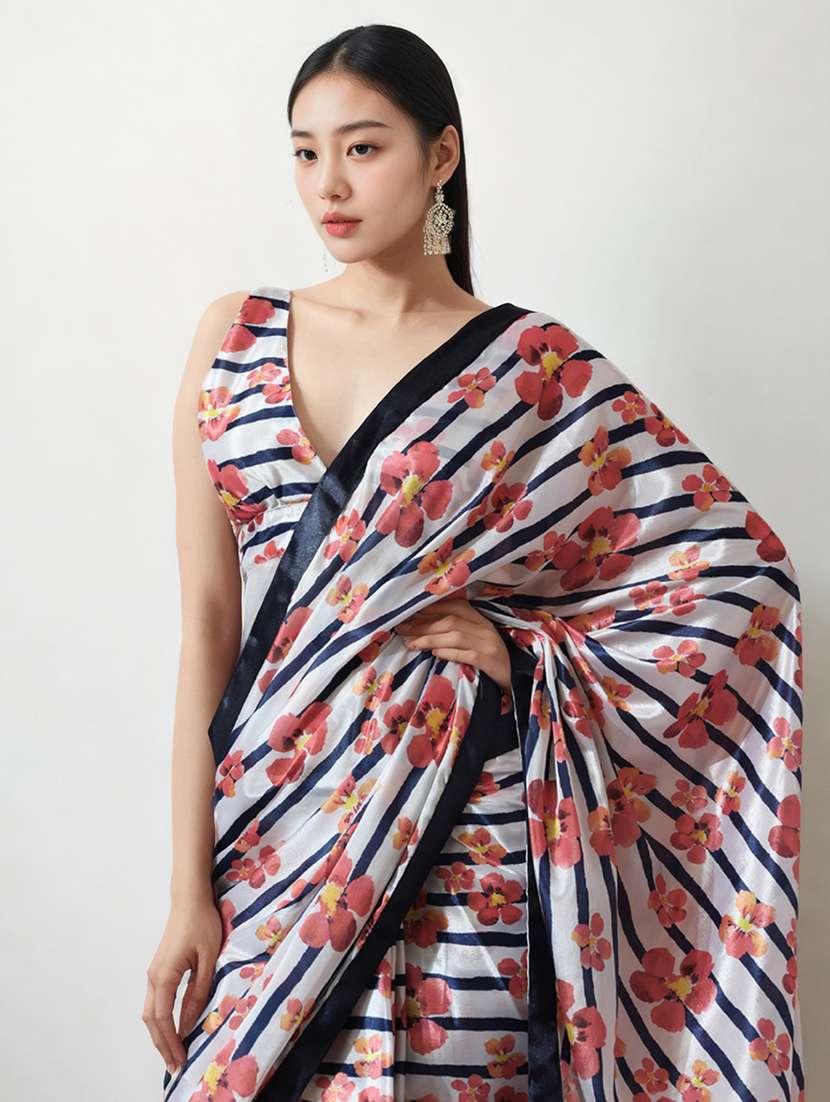 women floral printed ready to wear saree with blouse - 22074678 -  Standard Image - 2