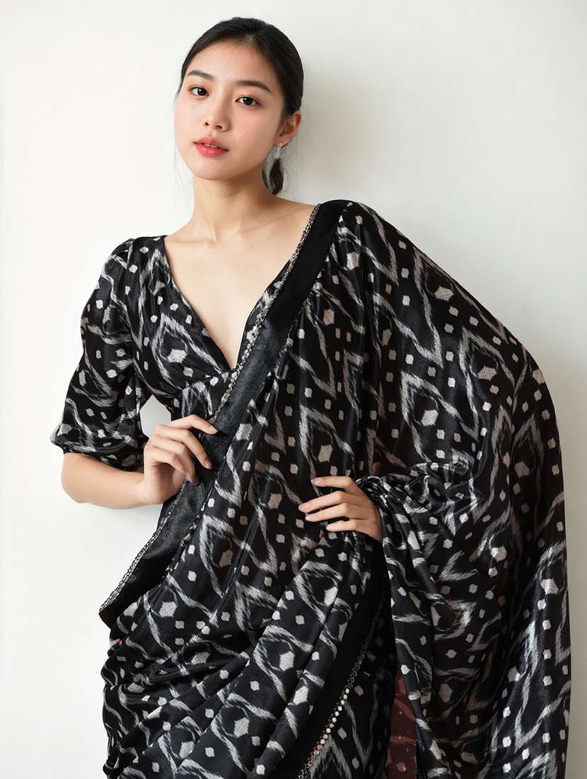 women ikat printed ready to wear saree with blouse - 22074681 - Standard Image - 2