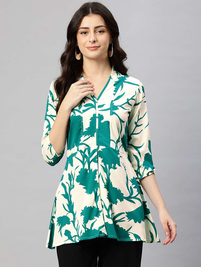 floral print notch neck crepe top