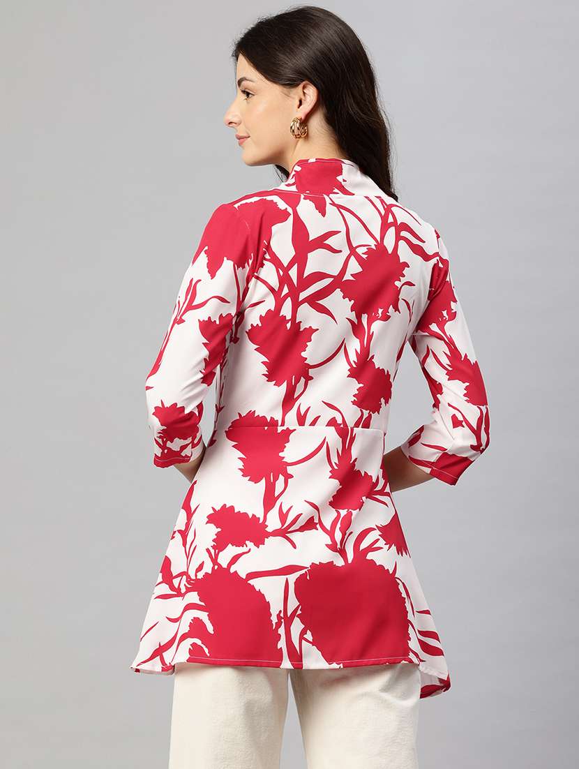off white floral crepe notch neck top - 22074689 - Standard Image - 2