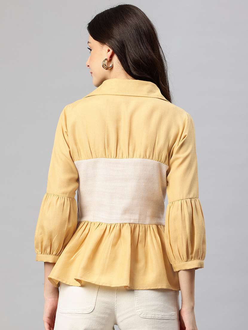 women color blocked puff sleeve peplum top - 22074692 - Standard Image - 2
