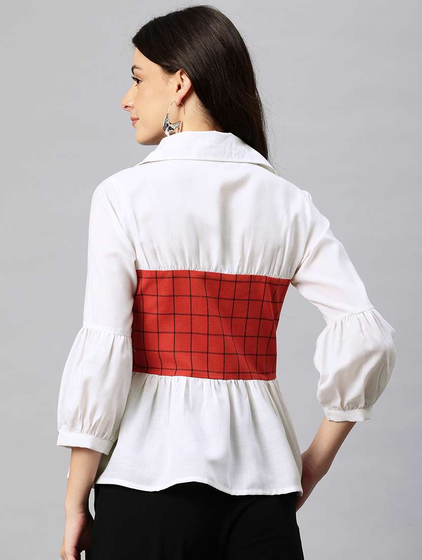 women color blocked puff sleeve peplum top - 22074694 - Standard Image - 2