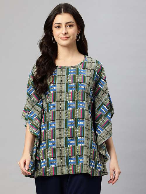 women printed round neck kimono sleeve top - 22074699 -  Standard Image - 0