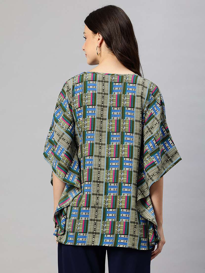 women printed round neck kimono sleeve top - 22074699 -  Standard Image - 2