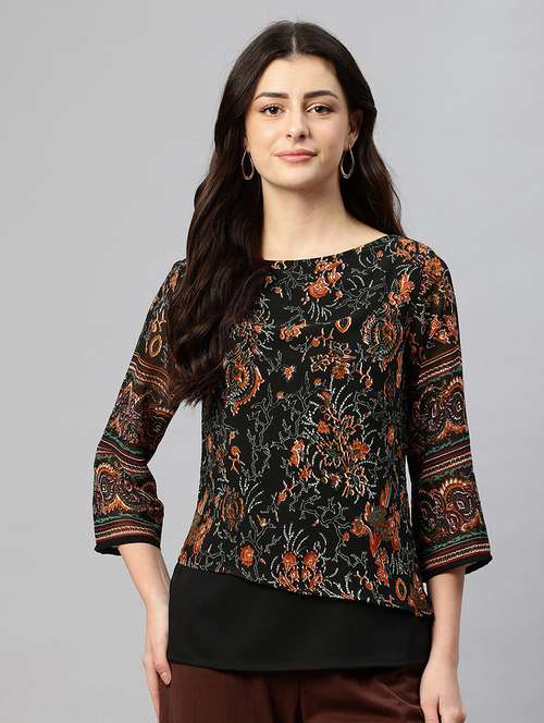 black printed regular fit regular top - 22074700 - Standard Image - 0