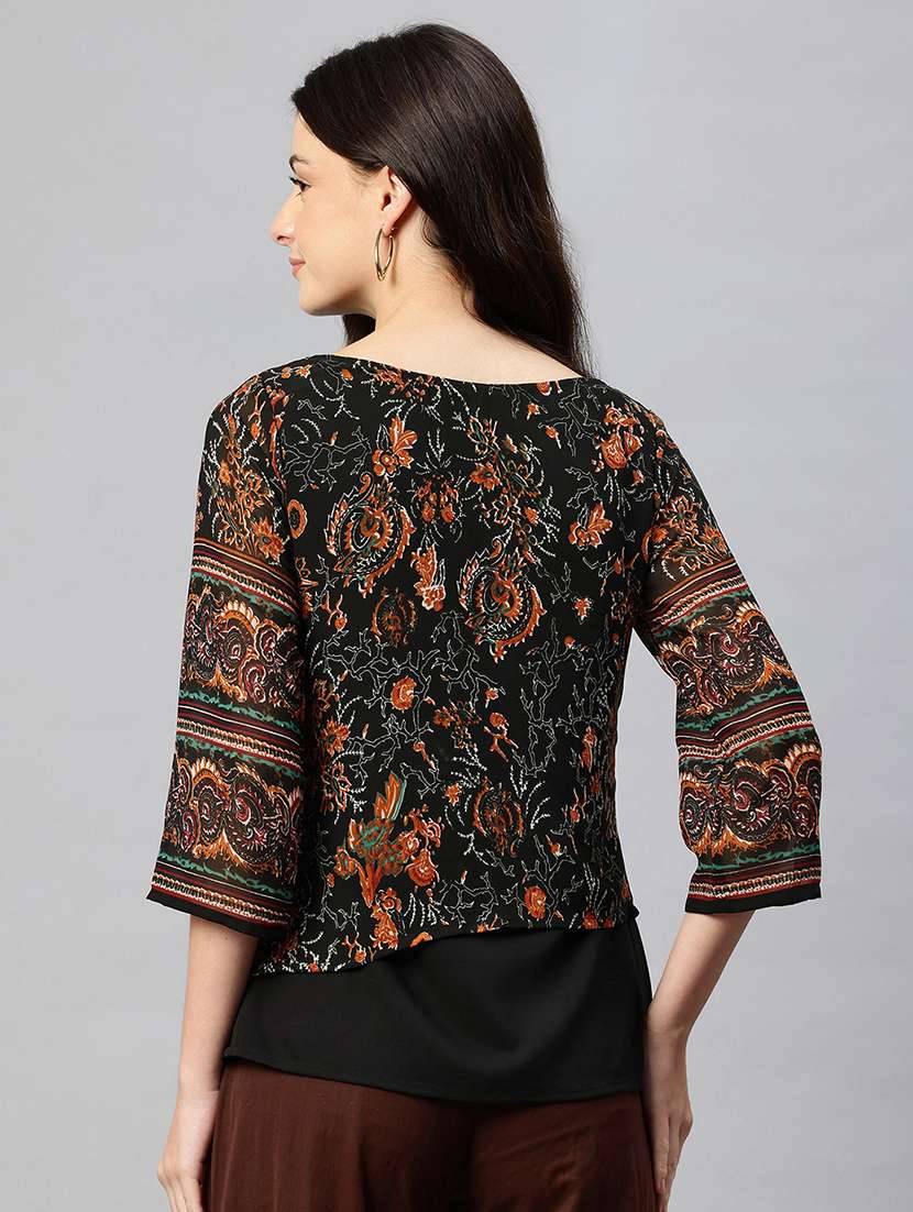 black printed regular fit regular top - 22074700 - Standard Image - 2
