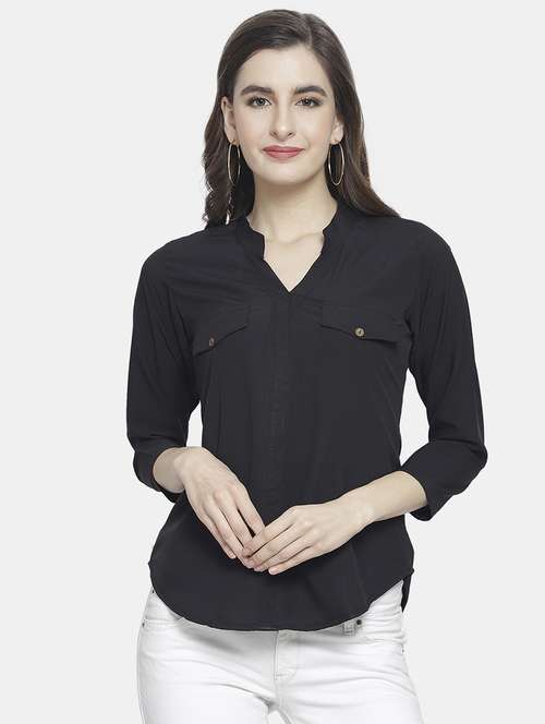 women slid mandarin neck regular top - 22074732 - Standard Image - 0