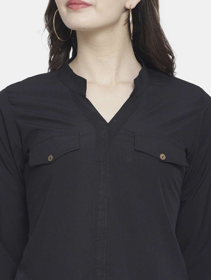 women slid mandarin neck regular top - 22074732 - Standard Image - 2