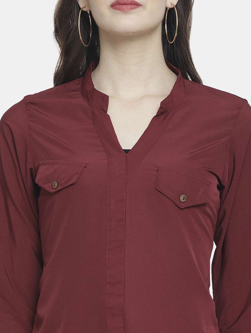 women solid madarin neck regular top - 22074733 -  Standard Image - 2