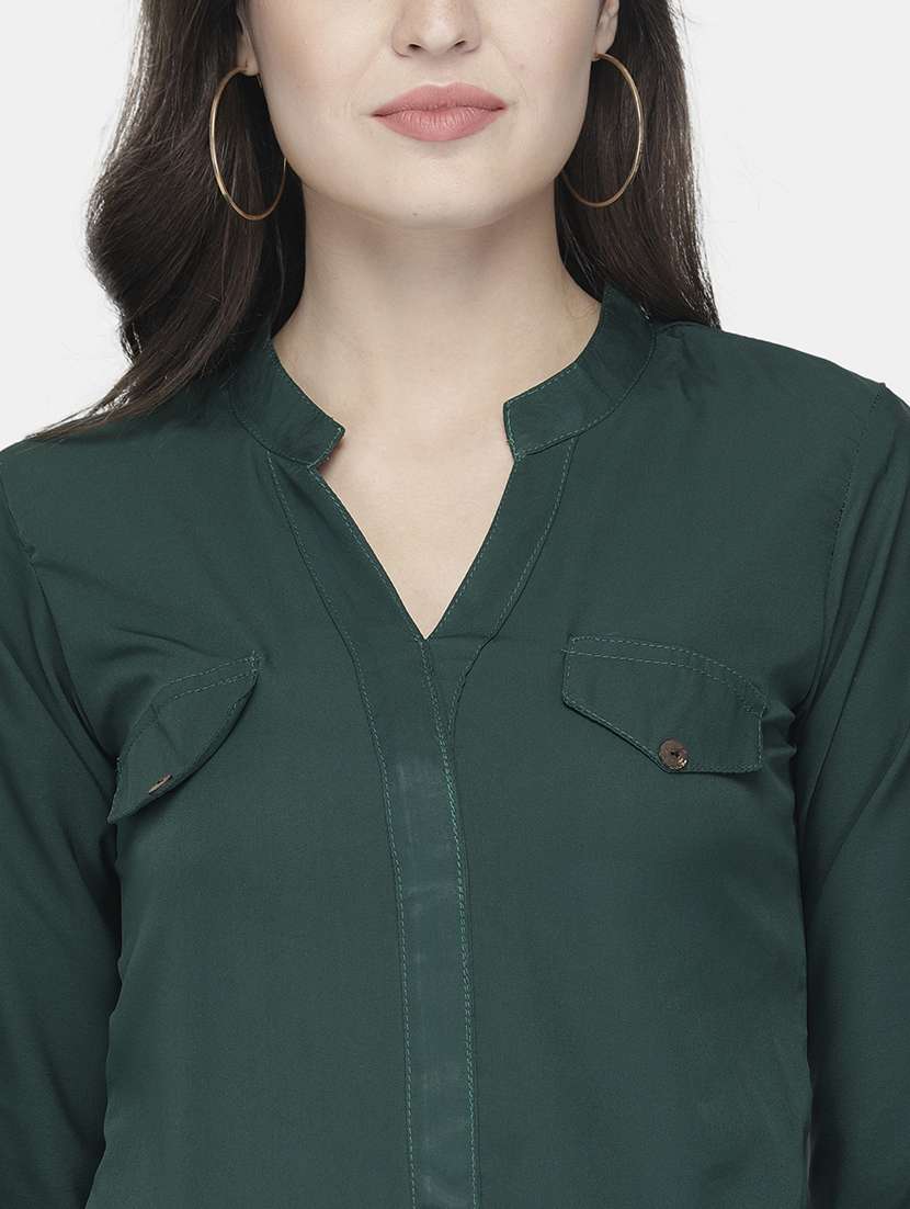 women solid mandarin neck regular top - 22074734 -  Standard Image - 2