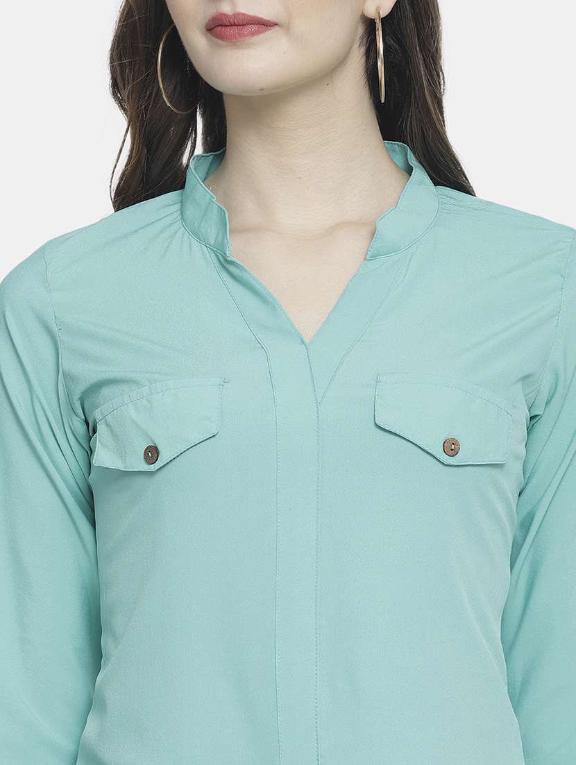 women solid mandarin neck regular top - 22074735 -  Standard Image - 2