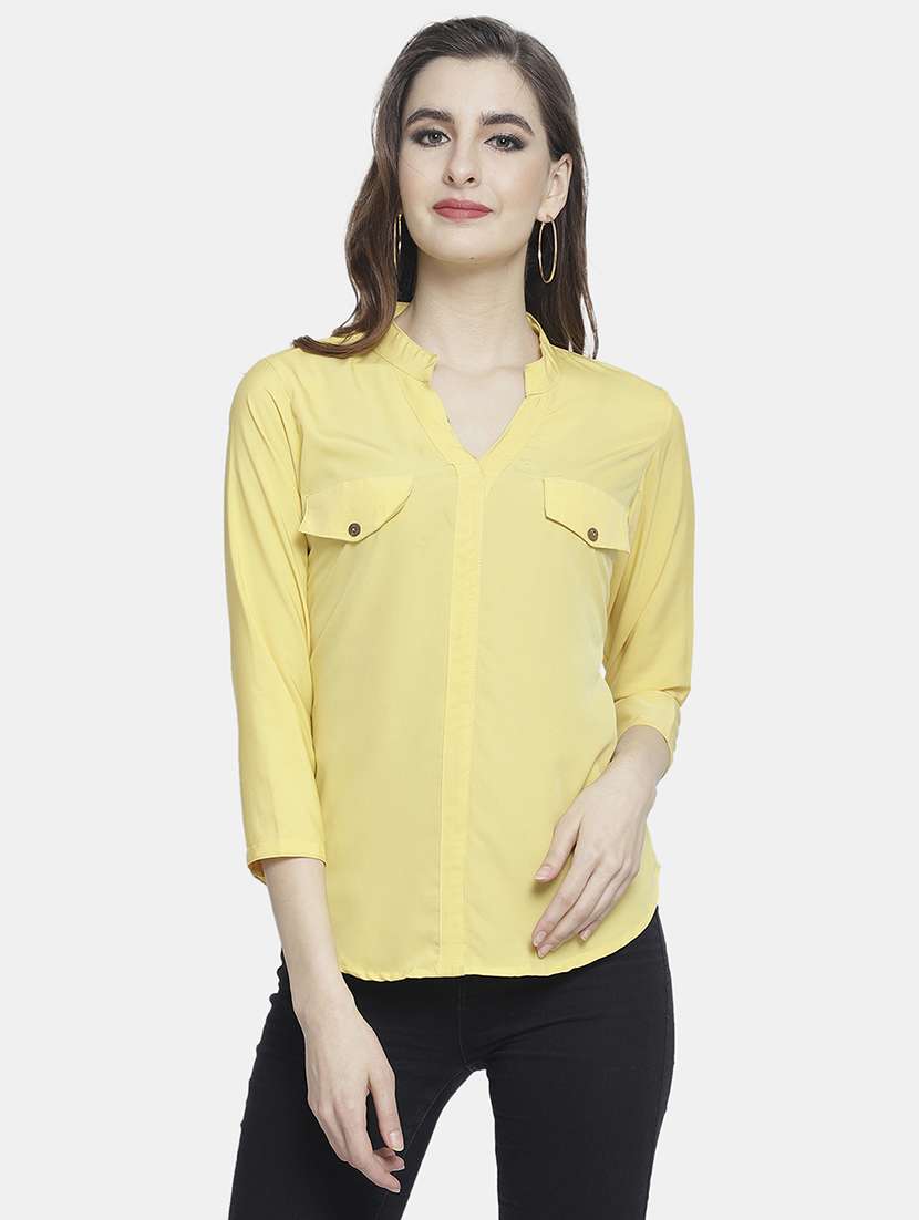 women solid mandarin neck regular top