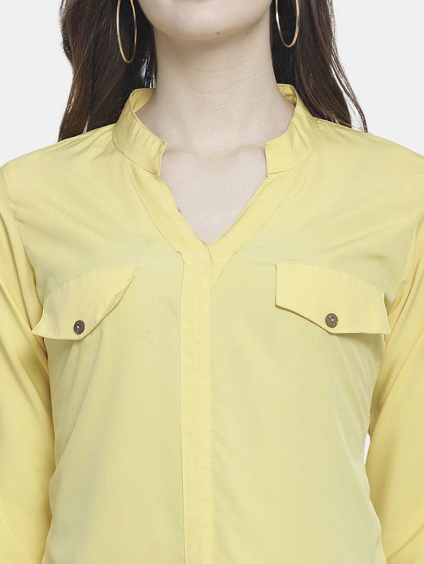 women solid mandarin neck regular top - 22074736 -  Standard Image - 2