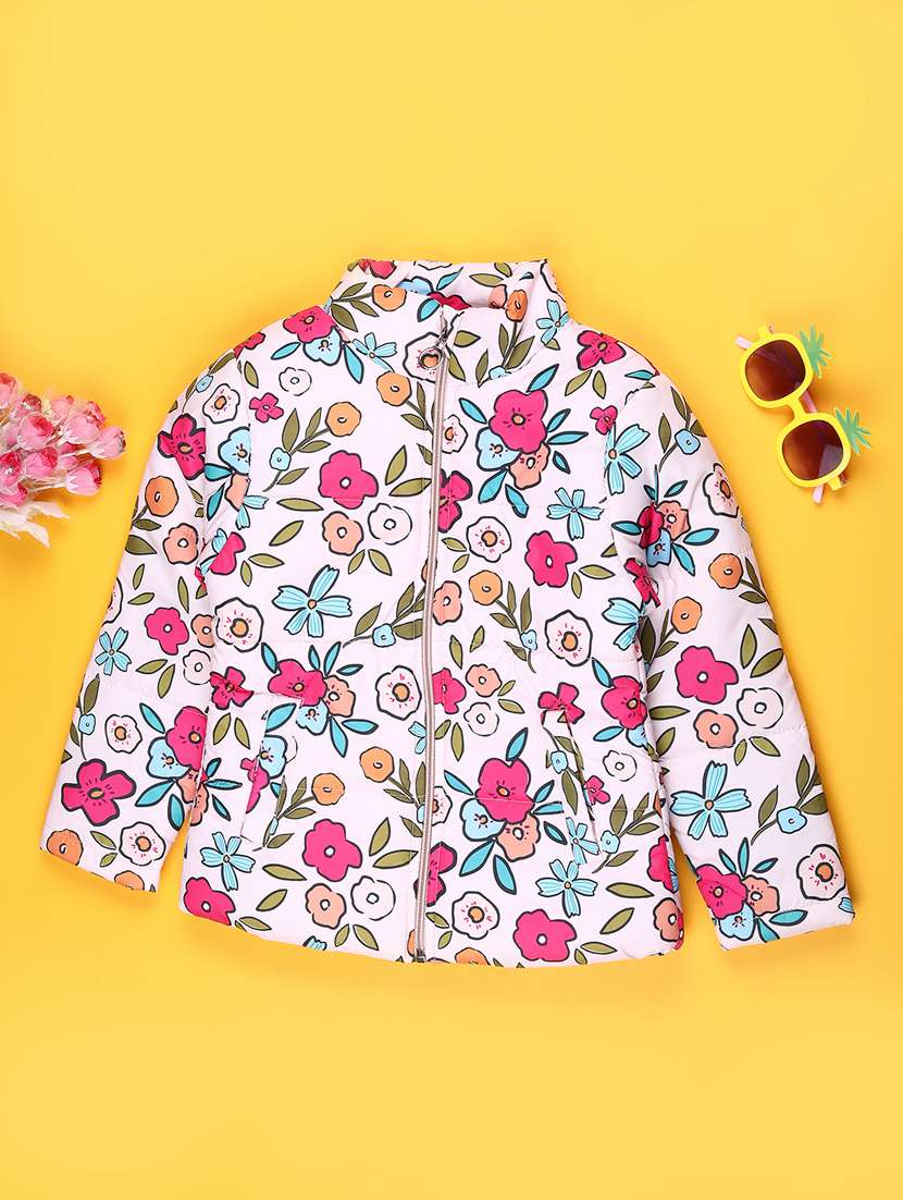 girls printed long sleeve quilted jacket