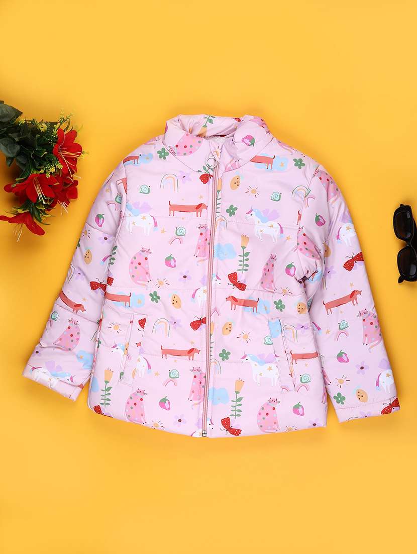 girls printed long sleeve quilted jacket