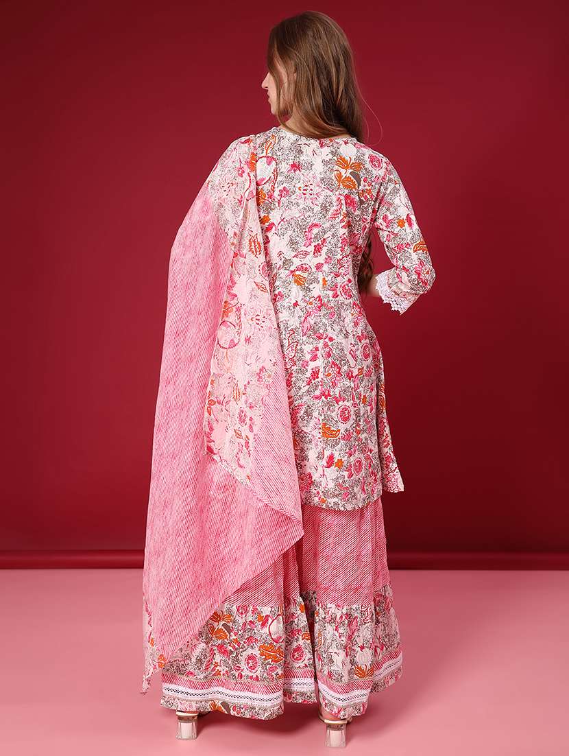 women printed three quarter sleeve kurta sharara with dupatta set - 22075068 -  Standard Image - 2