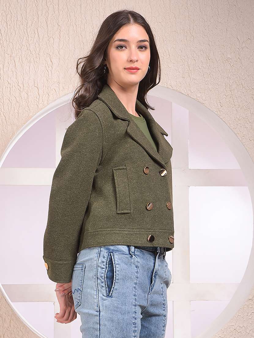 women solid lapel collar double breasted coat - 22075347 -  Standard Image - 2
