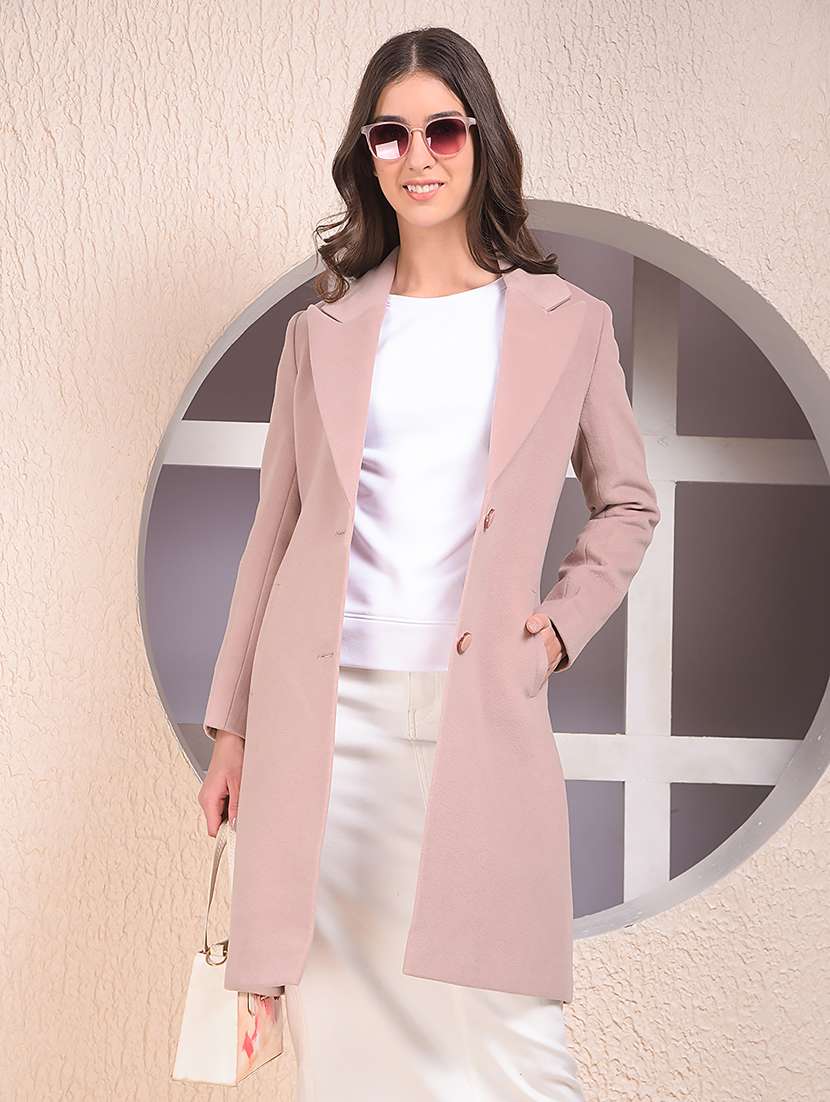 women solid lapel collar long sleeve trench coat