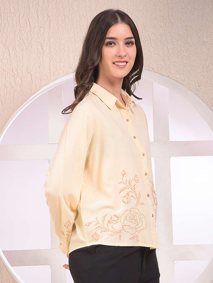 women embroidered collared long sleeve shirt - 22075380 - Standard Image - 2