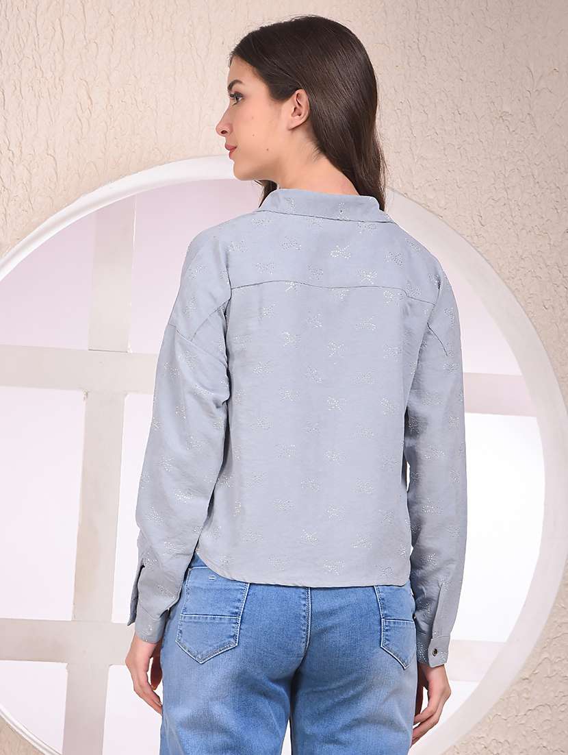 women embellished collared long sleeve shirt - 22075383 - Standard Image - 2