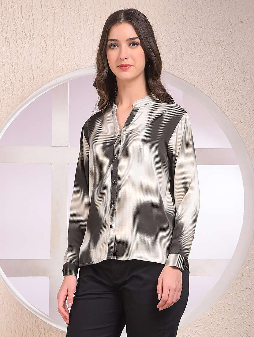 women printed collared long sleeve shirt - 22075384 - Standard Image - 2