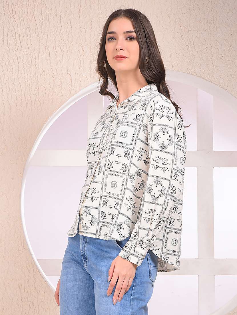 women printed collared long sleeve shirt - 22075387 -  Standard Image - 2