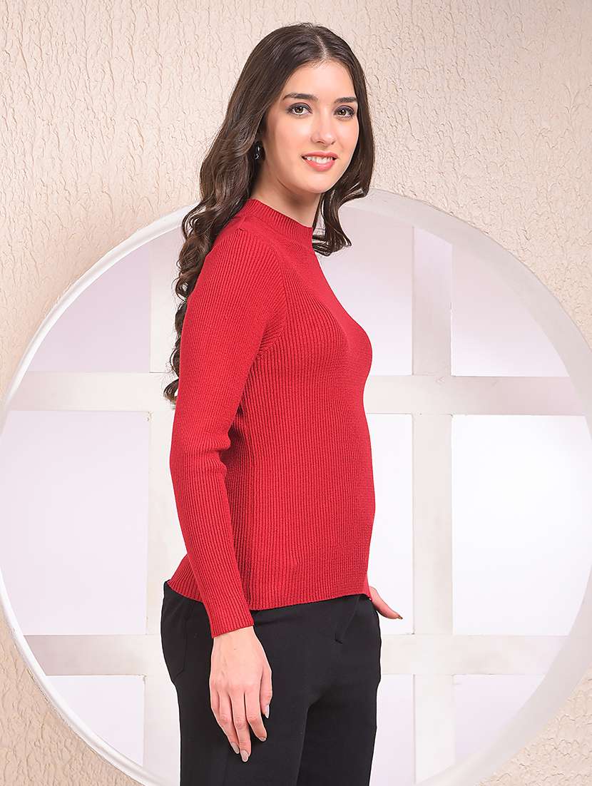 women maroon solid long sleeve pullover - 22075395 -  Standard Image - 2