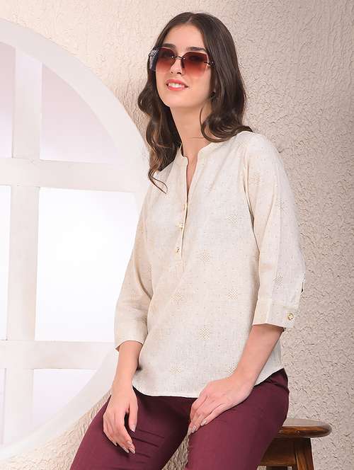 women embellished three quarter sleeve regular top - 22075433 - Standard Image - 0