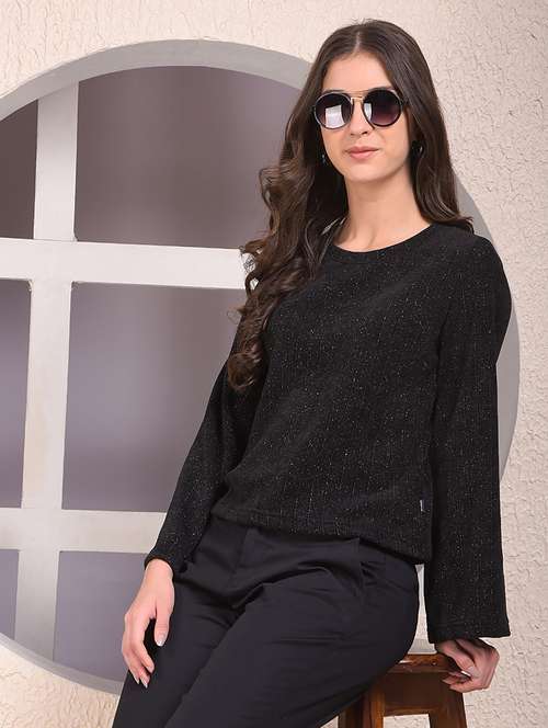women black self designed long sleeve regular top - 22075434 -  Standard Image - 0