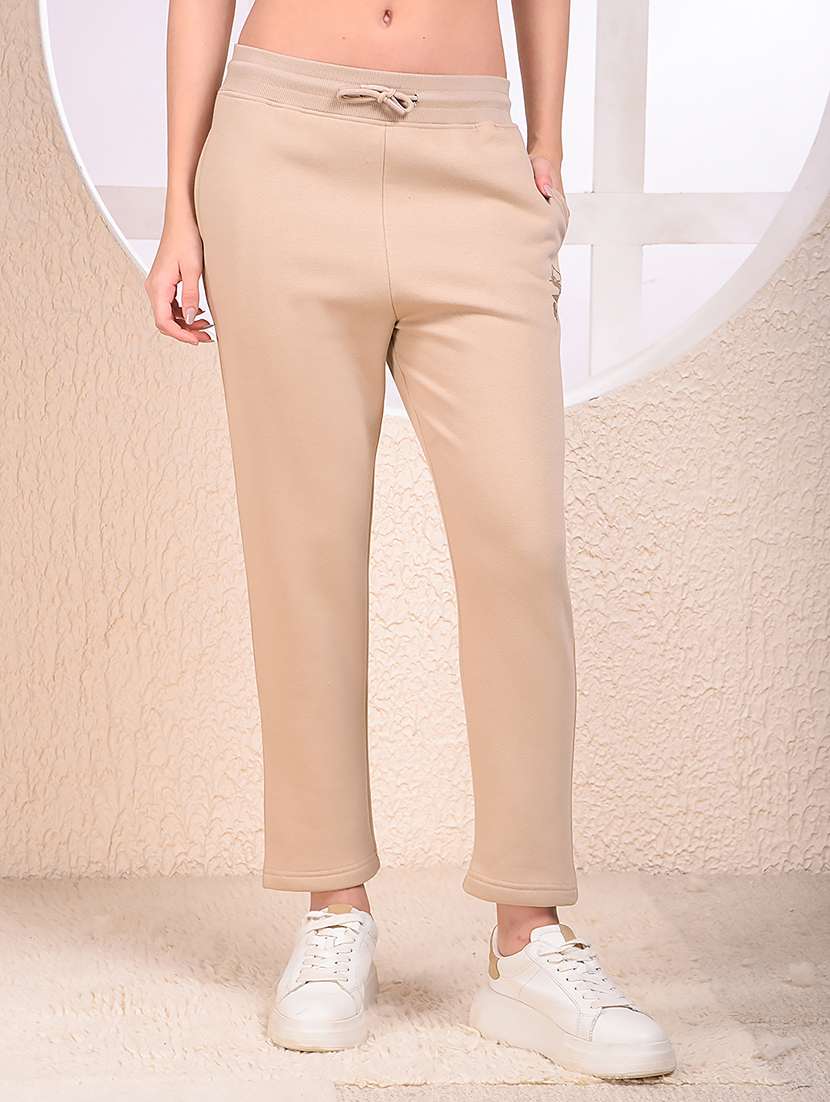 women solid mid rise regular fit track pant