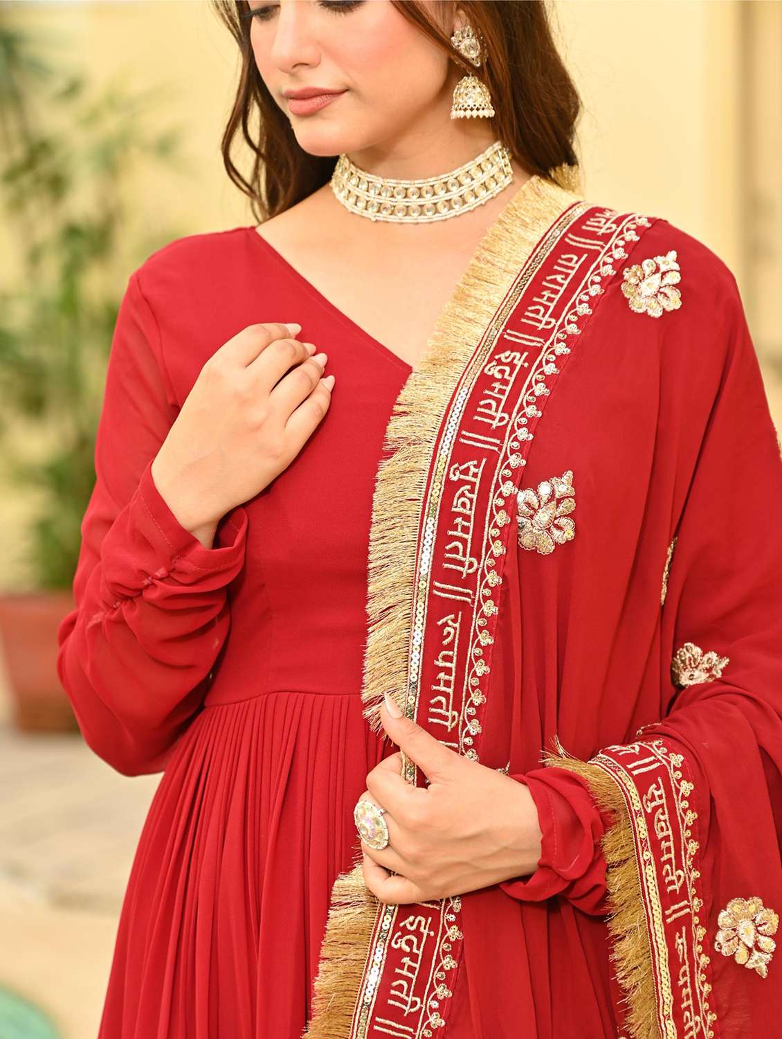women solid with work long sleeve kurta dupatta set - 22075442 - Standard Image - 2