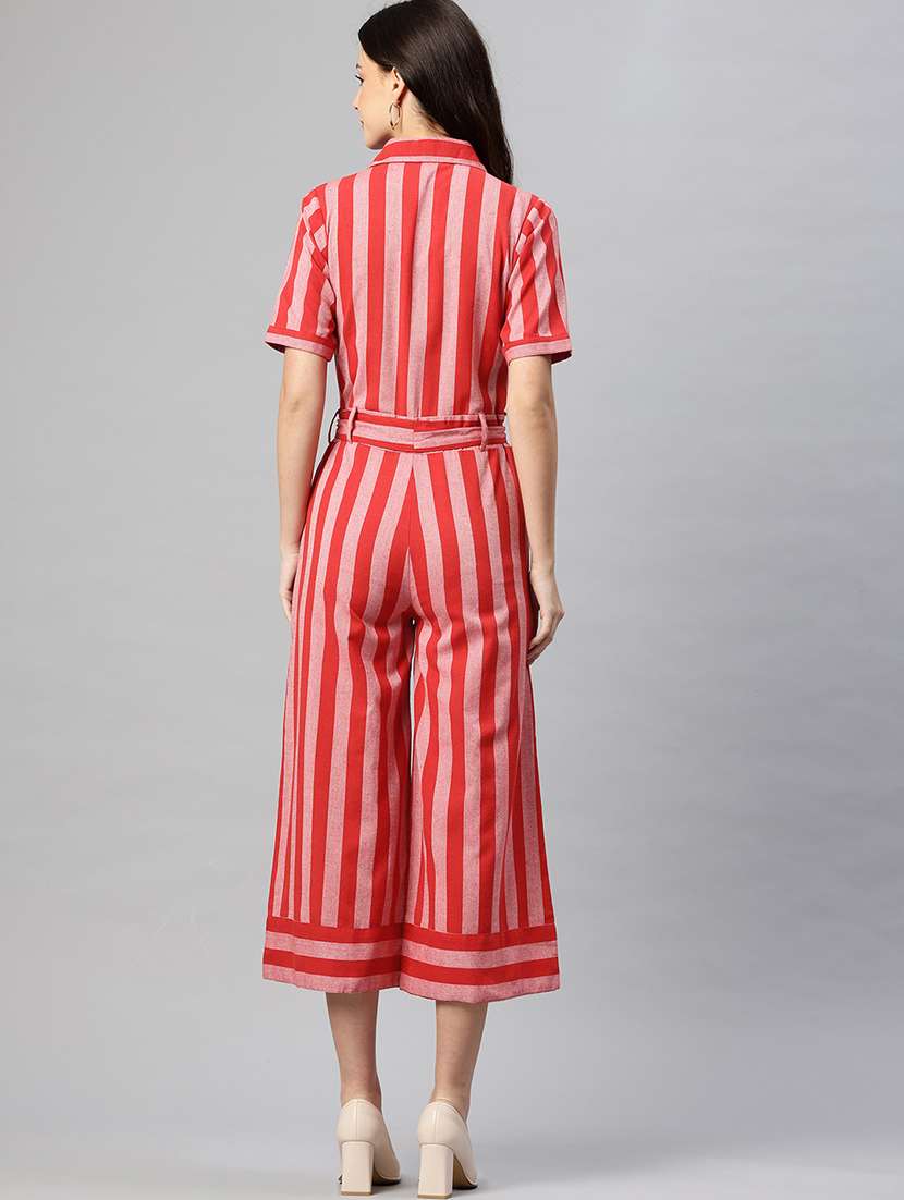 women striped short sleeve collared jumpsuit - 22075464 - Standard Image - 2