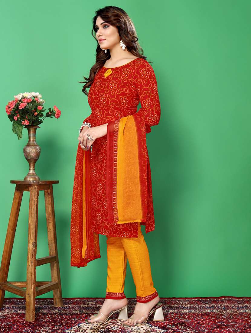 women bandhani printed unstitched suit set - 22075565 -  Standard Image - 2