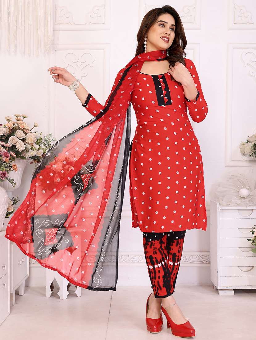women bandhani printed unstitched suit set - 22075609 -  Standard Image - 2