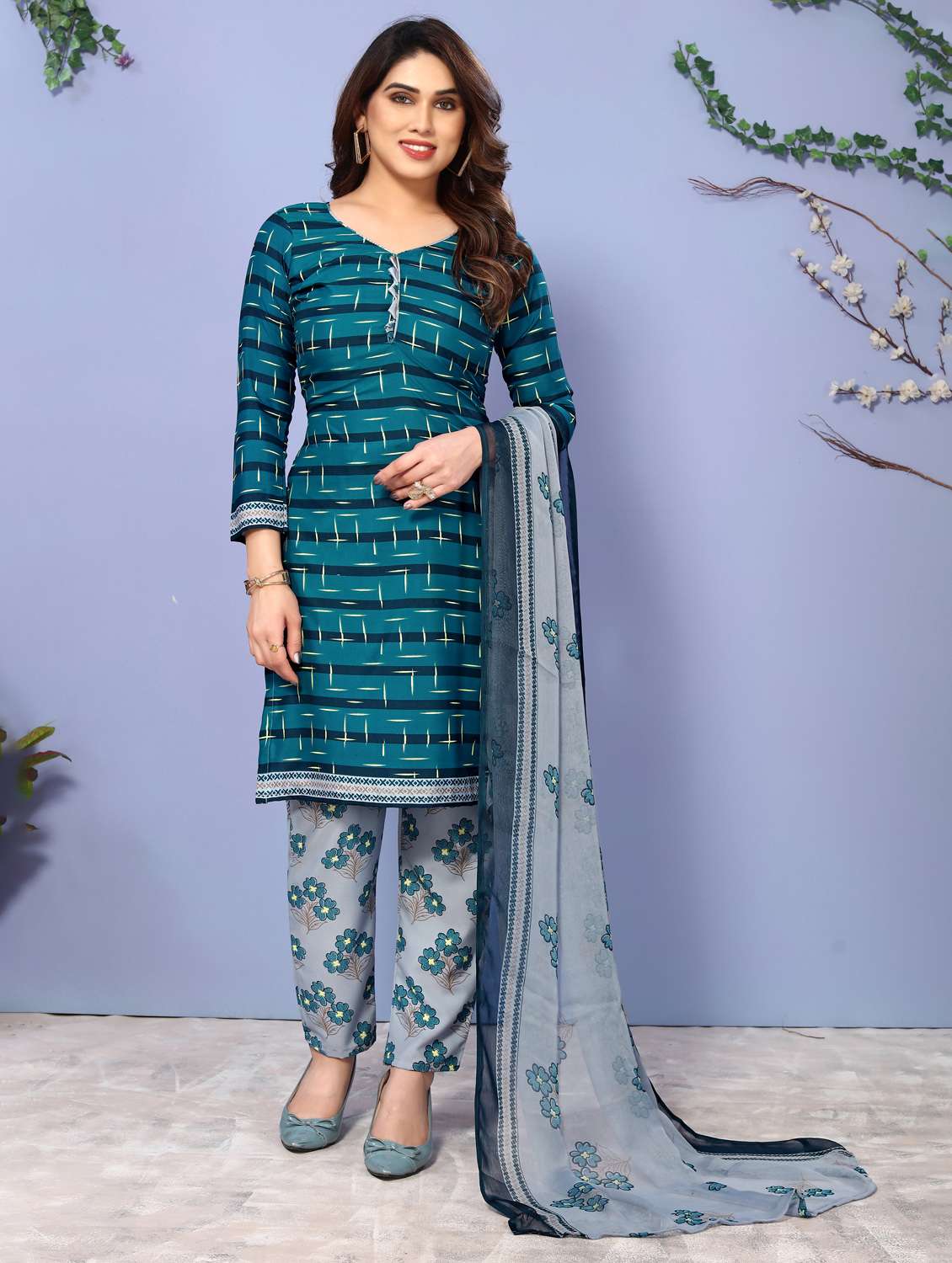 women printed unstitched suit set