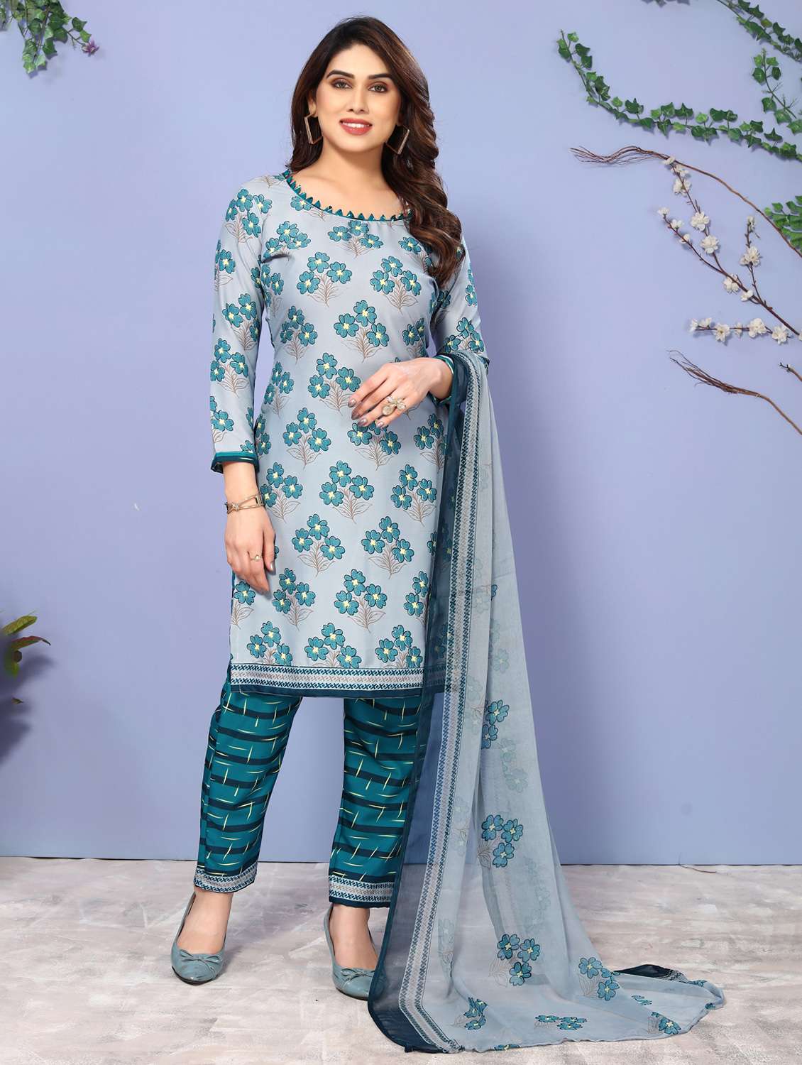 women floral printed unstitched suit set