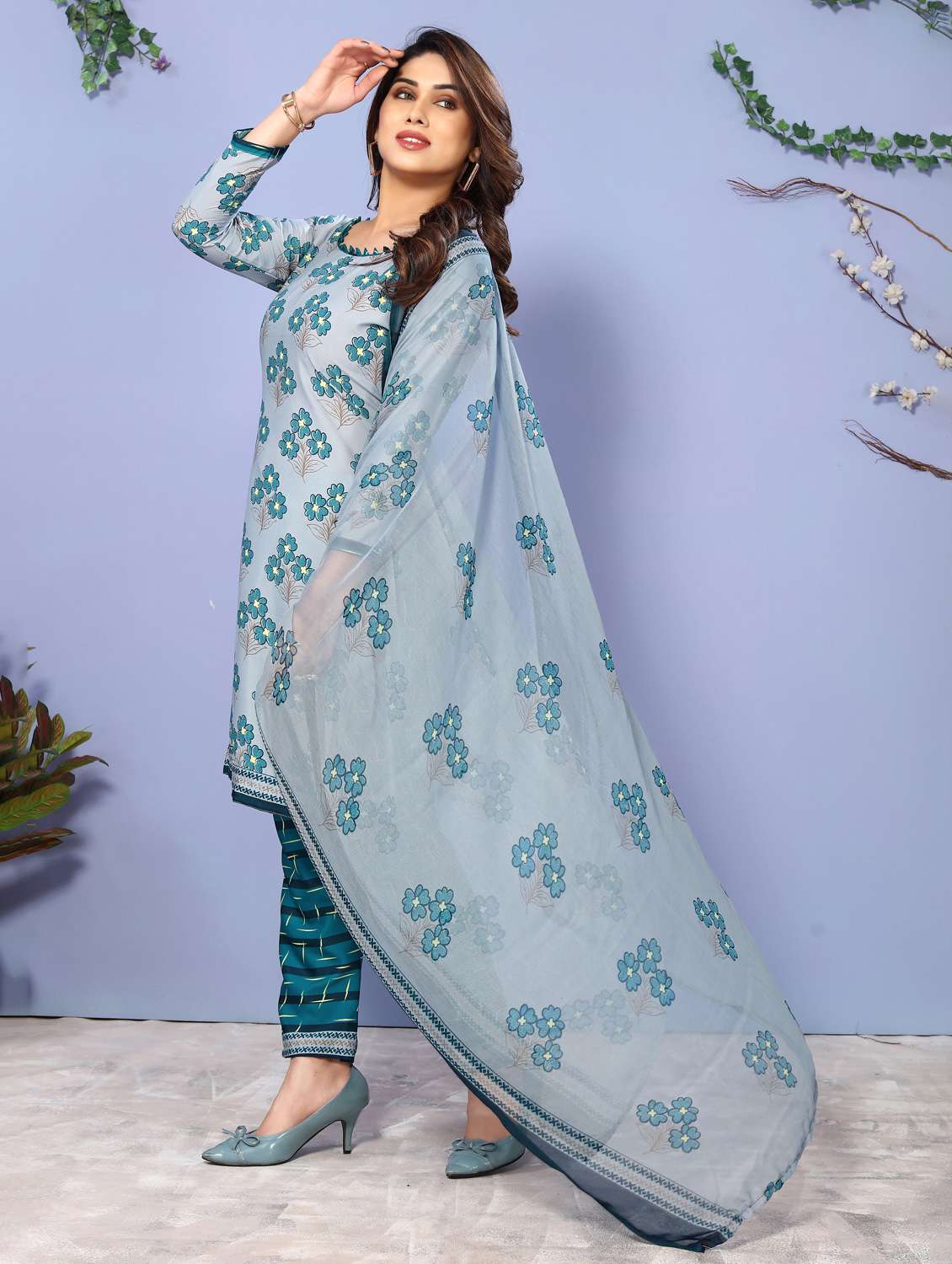 women floral printed unstitched suit set - 22075618 - Standard Image - 2