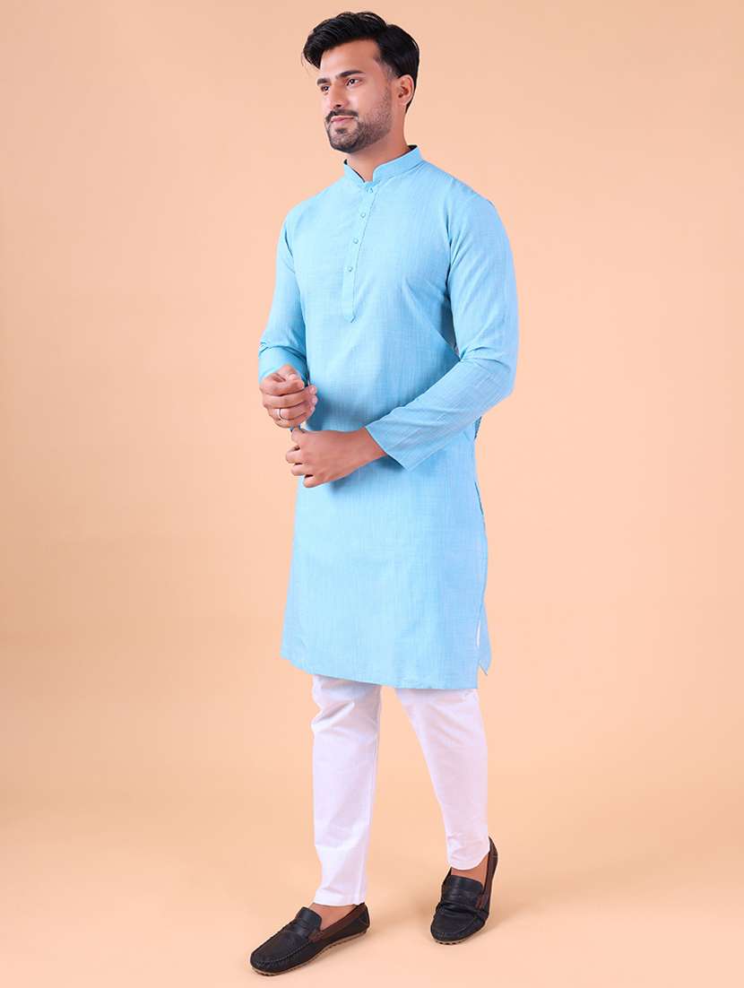 men mandarin neck kurta pyjama ethnic wear set - 22075903 -  Standard Image - 2