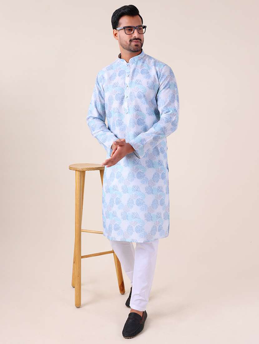 men mandarin neck kurta pyjama ethnic wear set