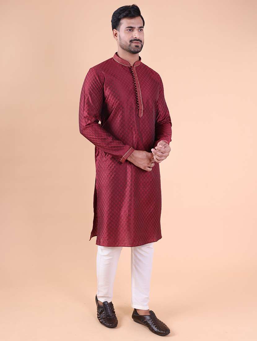 men mandarin neck kurta pyjama ethnic wear set - 22075939 - Standard Image - 2