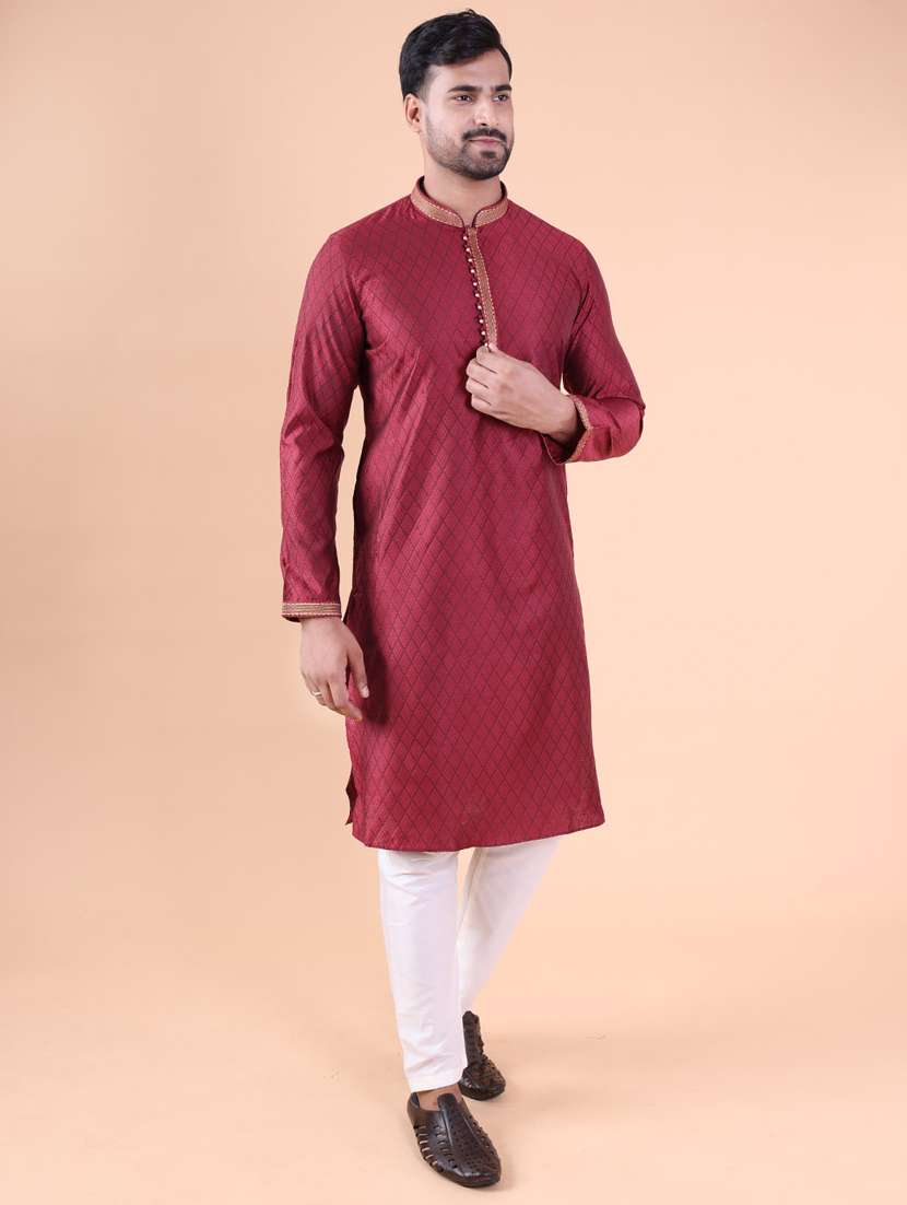 men mandarin neck kurta pyjama ethnic wear set - 22075943 - Standard Image - 2