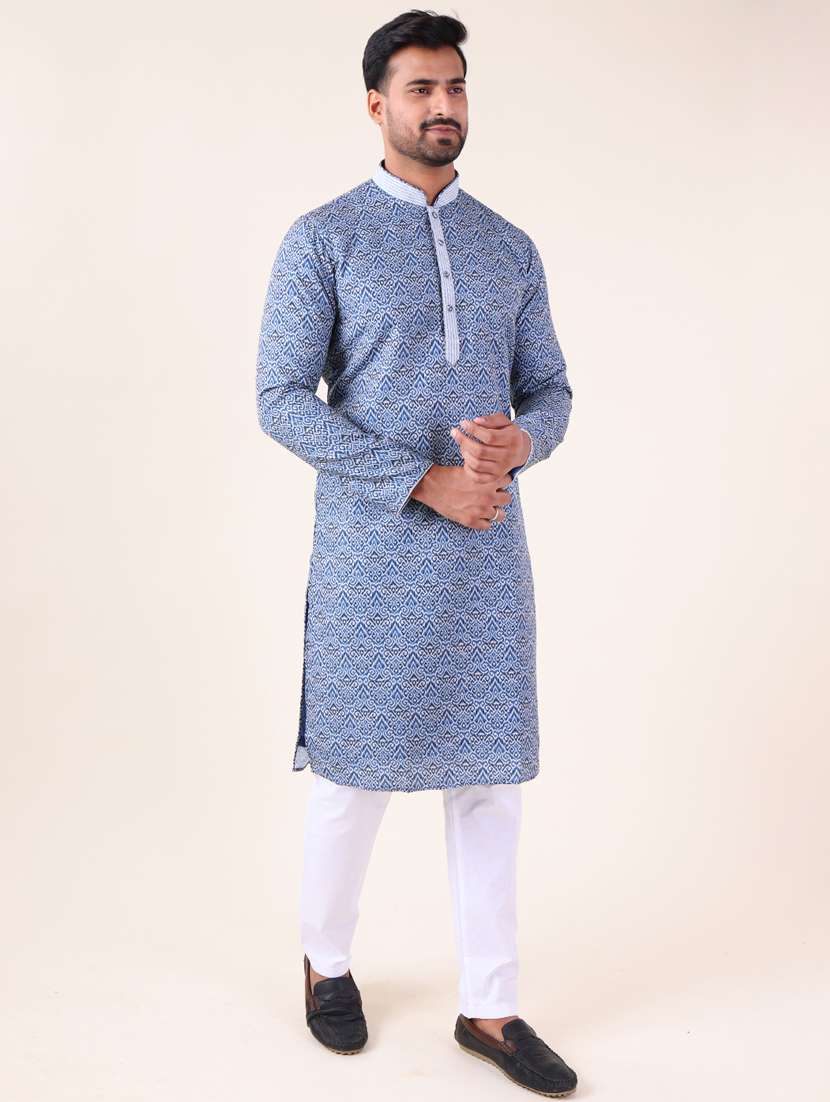 men mandarin neck kurta pyjama ethnic wear set - 22075945 - Standard Image - 2