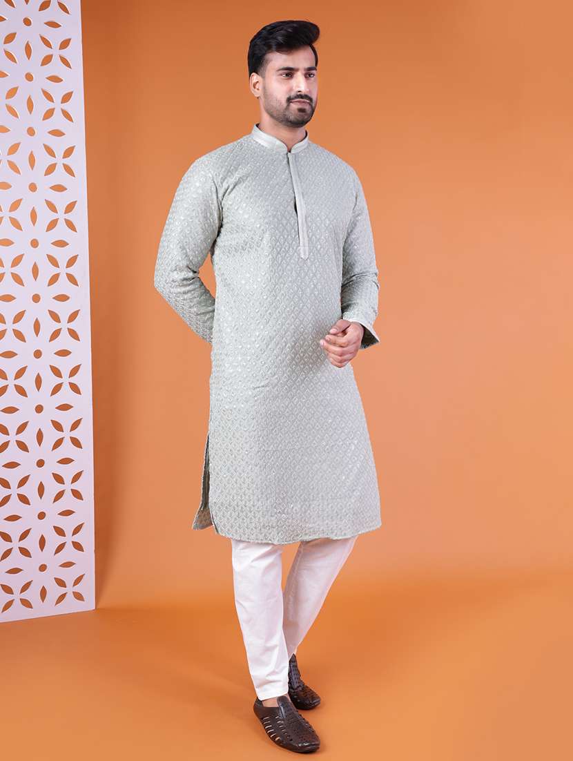 men mandarin neck kurta pyjama ethnic wear set - 22075948 - Standard Image - 2