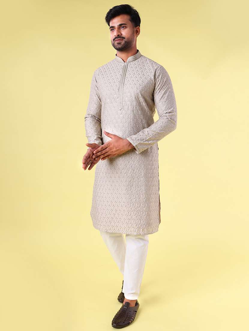 men mandarin neck kurta pyjama ethnic wear set - 22075949 - Standard Image - 2