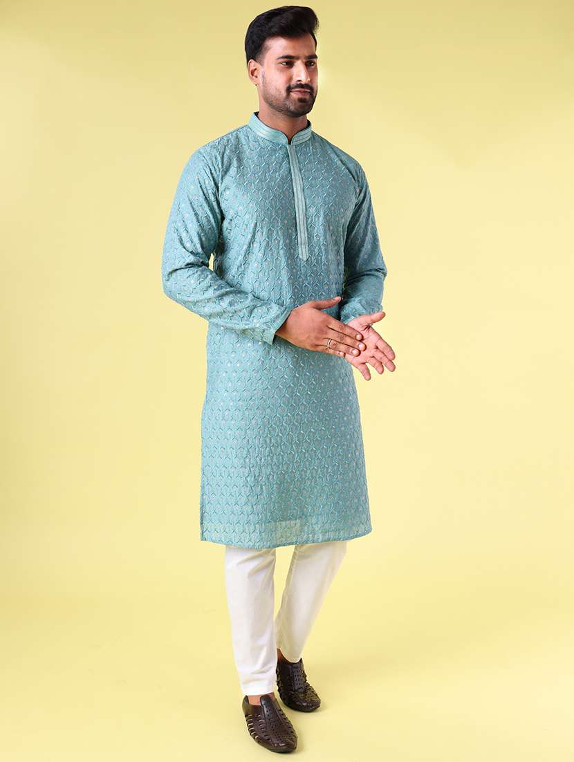 men mandarin neck kurta pyjama ethnic wear set - 22075950 - Standard Image - 2