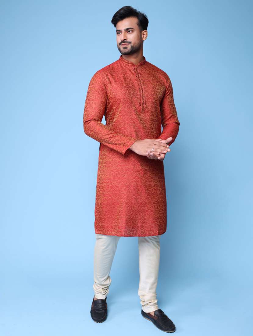 men mandarin neck kurta pyjama ethnic wear set - 22075951 - Standard Image - 2