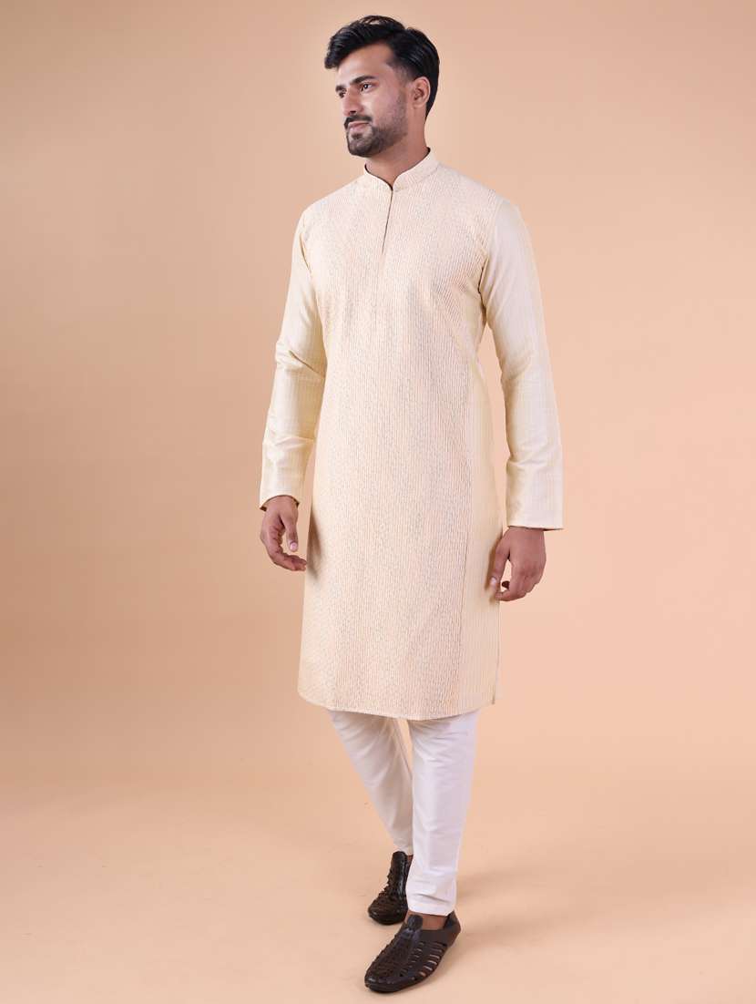 men mandarin neck kurta pyjama ethnic wear set - 22075957 - Standard Image - 2